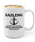 15oz White Sailor Coffee Mug Gift For Boaters And Boat Captains, Funny Lake Scene, The Art Of Sailor Gifts with anchor illustration