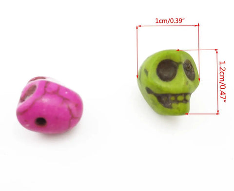 Pack Of 50 Mixed Color Turquoise Skull Head Spacer Beads For DIY Jewelry Making And Crafting, Loose Charm Beads, Random Colors