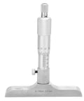 Depth Micrometer Stainless Steel Round Head Depth Gauge With Five Interchangeable Rods 0 to 150mm Range Precision Measuring Tool Built To Last For Machining DIY Projects And Depth Checking standing upright.