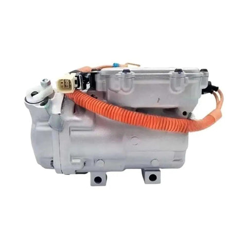 Heavy Duty Electric AC Compressor For Dongfeng E70 EV Auto Replacement OEM V510010JG0122 320V silver aluminum housing with wiring.