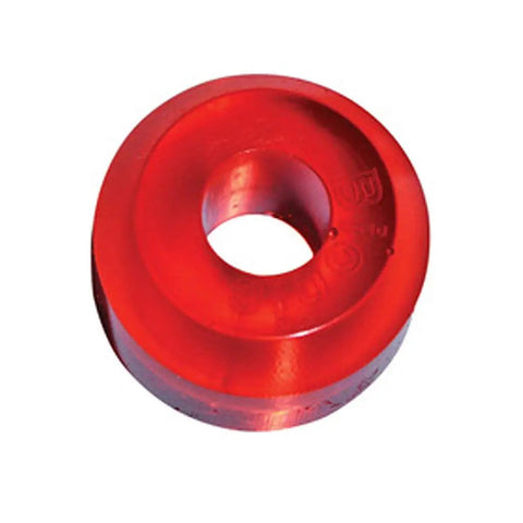 Close-up of a red bushing from the Bionic Quad Skate Bushings Set Medium Red For Inline Skates Pro Grade High Rebound Elastomer 8 Pack.