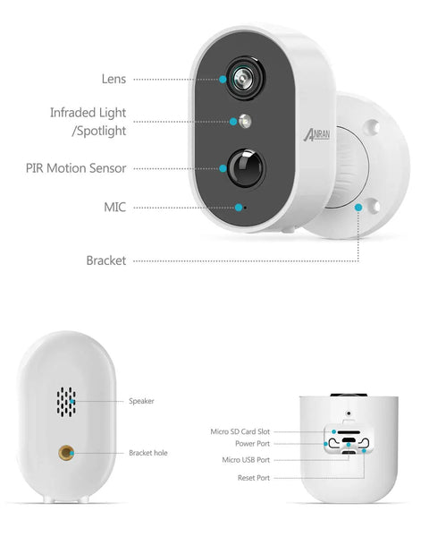Wireless Outdoor Security Camera 2K 3MP Battery Powered With AI Motion Detection Color Night Vision Two Way Talk Spotlight Siren Alarm