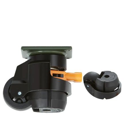 Heavy Duty Swivel Caster Wheels 4 Pack With Quick Adjust Leveling Feet showing a durable black nylon caster with mounting plate and leveling foot.