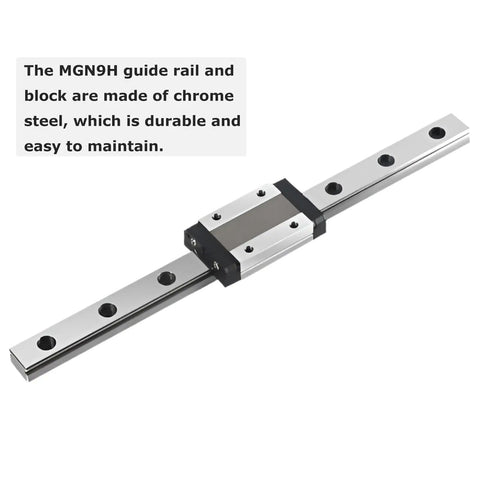 Beefed Up MGN9 Linear Rail Guide 450mm Long Miniature Sliding Guideway with MGN9H Stainless Steel Carriage Block close-up