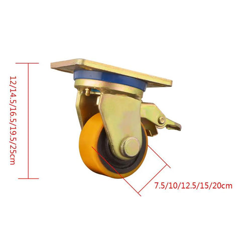 Heavy Duty Cast Iron Caster Wheels With Locking Brakes Rock Solid Industrial Design Built Tough For Heavy Loads, showing a single wheel with dimensions.