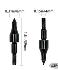 100 Grain Archery Field Points Screw In For Five Sixteenth Inch Arrows shown with dimensions and 12 pieces