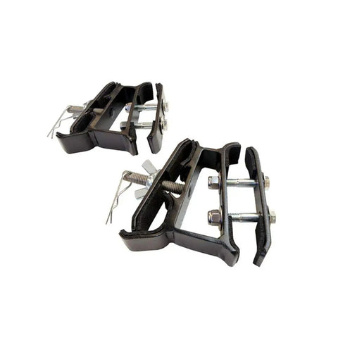 Axe and Shovel Mount for 5 Inch Height Racks Built Tough Side Rail Clamps, black epoxy-coated, shown with bolts