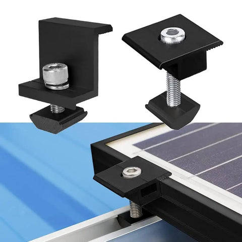 Built Like A Tank Black Aluminum Solar Module Mounting Kit With Center End Clamps And Premium Stainless Steel Screws for 30Mm 35Mm 40Mm Panels on solar panel.