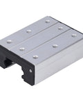 300mm Linear Motion Rail With External Biaxial Guide Block For Precise Robotic Arms And Precision Equipment, Smooth Low Friction Sliding, Easy Mounting Holes, Durable Metal Rail System close-up of silver metal guide block