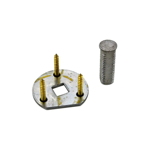 One Inch Square Steel Dummy Door Knob Spindle Pack Of 10 With Mounting Hardware And Backplates showing spindle and backplate