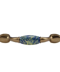 2 Pack Ceramic Cabinet Pulls With Brushed Brass Finish And Vintage Sea Wave Pattern, Zinc Alloy Core, Clear Glazed Surface, 3 Inch Center To Center