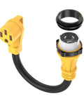 Heavy Gauge 50 Amp Twist Lock Converter Nema Ss2-50P To 14-50R Marine Rv Adapter with 90 Degree Grip Handle and cable.