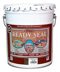 8 Pack 5 Gallon Burnt Hickory Exterior Wood Stain And Sealer Slick Oil Based Formula in a white bucket for decks and fences.
