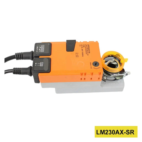 LM230AXSR Modulating Damper Actuator for HVAC Systems, compact design for fast airflow control, orange and gray housing.