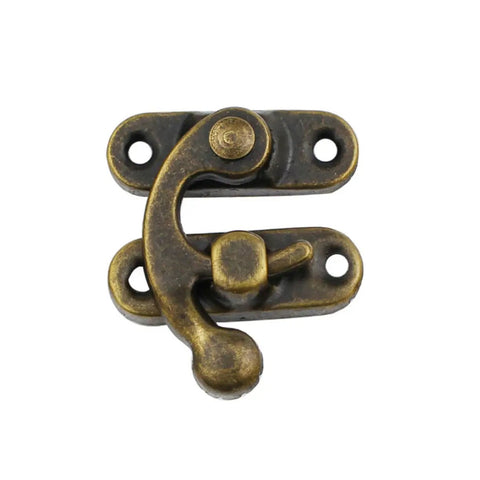 Antique gold latch from 30 Piece Wooden Box Buckle Hasp Latch Hardware Kit For Hold Down Clamps And Toggle Latch, top view.
