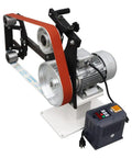 Heavy Duty Variable Speed Belt Sander And Knife Grinder Featuring Triple Grinding Wheels, Beefy Frequency Converter Base, 2000 Watt Motor.