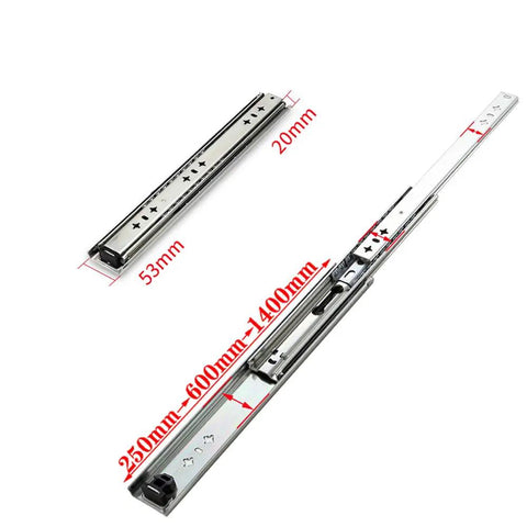Heavy Duty Drawer Slides With 120Kg Load Capacity Ball Bearing Runners, 500mm Removable Drawer Slide Rails, size markings visible