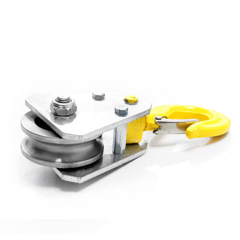 Two Pack 1 Ton Snatch Block With Hook Bearing Pulley For Wire Rope Electric Hoist Under Hook Lift System Built Like A Tank Heavy Duty Alloy Steel Construction Labor Saving Hook Trolley