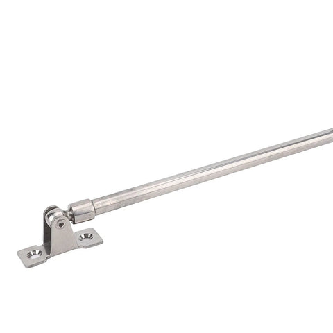 Side view of stainless steel boat hatch lid support rod, 248–432mm, with mounting bracket