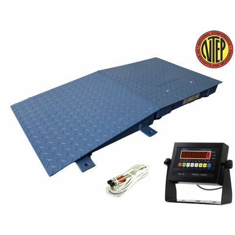 No Nonsense Digital Floor Scale With Single Side Ramp 24 X 24 Inch Platform with display and connection cable, ideal for warehouse use.