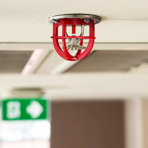 Sick Fire Sprinkler Head Guard Cover Metal Cage Protector Shell For Ceiling Mount Easy Hook Up Visual Warning Bump Buster Guard Keep Your Sprinklers Hella Secure And Looking Sharp 3.34 Inches mounted on ceiling.
