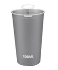 Gray foldable water bottle 200ml, shatterproof and lightweight hydration bottle for running, travel and adventure with wide mouth design.