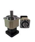 Real Deal Nema Planetary Gearbox With 20 To 1 Reduction Ratio And Helical Cut Gears mounted on heavy duty frame, showing front and side views.