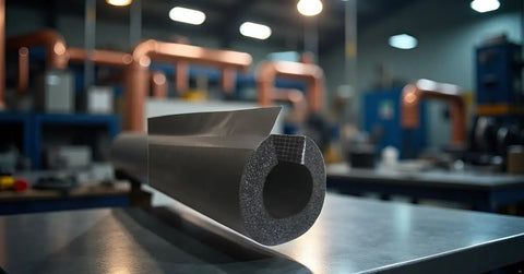 Rock Solid Premium Pipe Insulation Self Sealing Foam Rubber Tube Six Feet Long with heavy duty closed cell material.