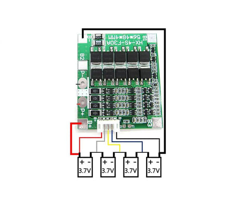 Straight Up Badass 14.8V 4S BMS Protection Board For 18650 Lithium Batteries, size 56x48x4mm with wiring connections.