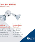 Outdoor Dusk To Dawn Security Flood Light With Twin PAR Holder Photocell Sensor 120 Volt White, adjustable heads