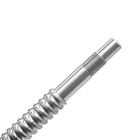 Close-up of Left Hand Thread Ball Screw With Nut, 16mm Diameter, 5mm Lead, End Machined, For Robotic Arms, 500mm Long
