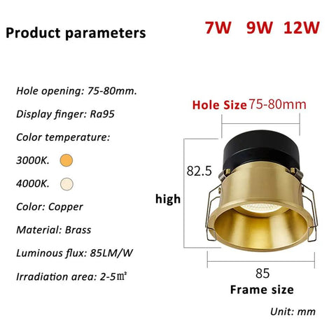 3 Inch Recessed Led Can Lights Solid Brass Eyeball Spotlight 30 Degree Rotatable Downlight Kit Killer Warm 3000K dimensions and specs