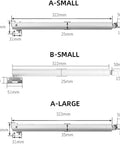 Diagram of heavy duty automatic door closer with aluminum alloy body, showing dimensions for A-Small, B-Small, A-Large models.