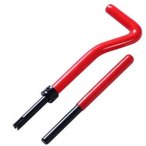 Stainless Steel M8x1.25 Thread Repair Kit With Inserts Drill Bit Tap And Install Tool Pro Grade Auto Repair Set tools in red handle view