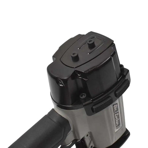 Pro Grade Coil Roofing Nailer Fires 1-3/4 Inch 15 Degree Fasteners with a view of the lightweight aluminum body and smooth valve.