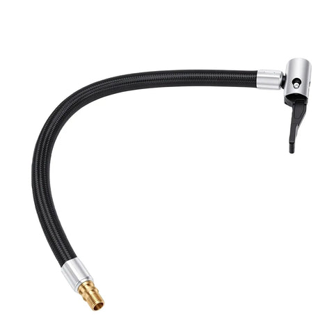 Heavy Duty Self Locking Tire Inflator Extension Hose With 30 cm Extended Reach For Cars Trucks And Motorcycles Leak Proof Air Nozzle Adapter Set, black braided hose