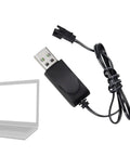 USB Charging Cable 3.7V 500mA Output SM2P for RC Cars and Drones Battery Accessory With LED, coiled and shown with laptop port