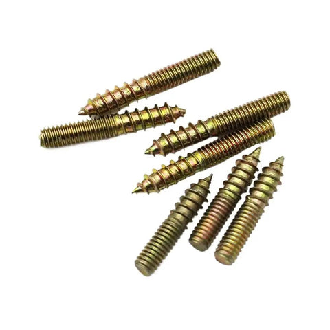 M4 To M10 Yellow Zinc Plated Dowel Screws Hanger Bolts For Wood Furniture, Double Headed Self Tapping Fasteners, Rust Resistant Finish
