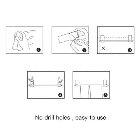 Installation guide for Self Adhesive Towel Bar Rack Set In 18/8 Stainless Steel, 16 or 21 Inch, No Drill Mount process