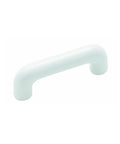 3 Inch White Plastic Wire Cabinet Pull Handle 76mm Replacement Cabinet Hardware with a smooth, durable plastic construction, side view.