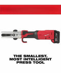 Built Tough Cordless Long Throw Plumbing Press Tool Kit Comes Loaded With Spare Battery Quick Charger Hard Case Slim Inline Frame Made For Fast Trade Work Every Time, showcasing compact design and features.