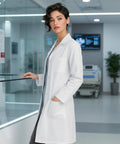 White Unisex Lab Coat With Roomy Over Clothing Fit Dope Workwear Laboratory Coat For Everyday Use Durable Lab Jacket For Men And Women Classic Yet Modern Style Size M