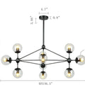 10 Light Modern Black Sputnik Chandelier With Clear Globe Shades Dope Kitchen Island Dining Room Lighting, adjustable rods