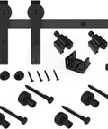 Two And A Half Foot Sliding Barn Door Hardware Kit For Single Door TV Stands And Small Cabinets J Shaped Hanger System With Carbon Steel Track