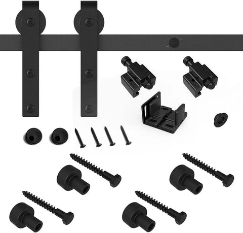 Two And A Half Foot Sliding Barn Door Hardware Kit For Single Door TV Stands And Small Cabinets J Shaped Hanger System With Carbon Steel Track