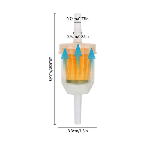 High Flow Inline Fuel Filter For Lawn Mowers And Small Engines With Wide Compatibility For 5/16 And 1/4 Inch Fuel Lines cross-section view
