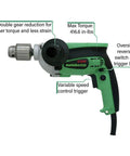 Image of a One-Half Inch Corded Drill With Nine Amp Motor Built To Last Variable Speed Trigger 0 To 850 RPM Form-Fit Palm Grip