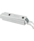 Silver Galvanised Iron Sliding Pin Buckle 118x21mm Automatic Telescopic Latch shown in side view