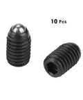 10 Piece M5 Ball Plunger Set with hex socket, carbon steel, heavy duty build, for machinery and fixtures, two M5x8 threaded plungers