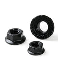 M10x1.5 Serrated Flange Hex Nuts Anti Loosening Black Oxide Finish 15mm nut 21.8mm flange 10mm height shown in detail